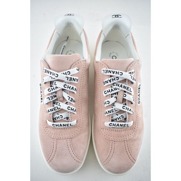 Chanel 20S Weekender Pink Suede CC Logo Laces Low Top Flat Runner Sneaker 42 - Picture 4 of 12